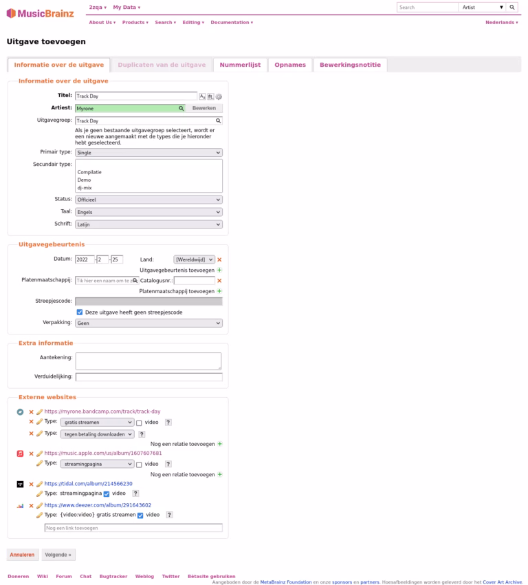 Scherm waar informatie over de uitgave kan worden ingevuld.